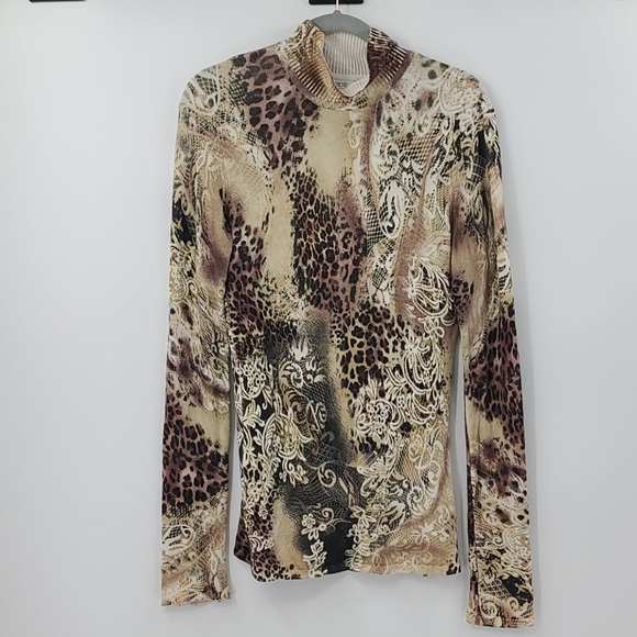 Cache Sweaters - Cache mock turtleneck leopard print sweater.